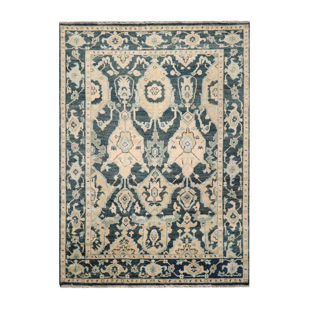 8x10 Teal, Pale Peach LoomBloom Muted Turkish Oushak Hand Knotted Wool Oriental Area Rug