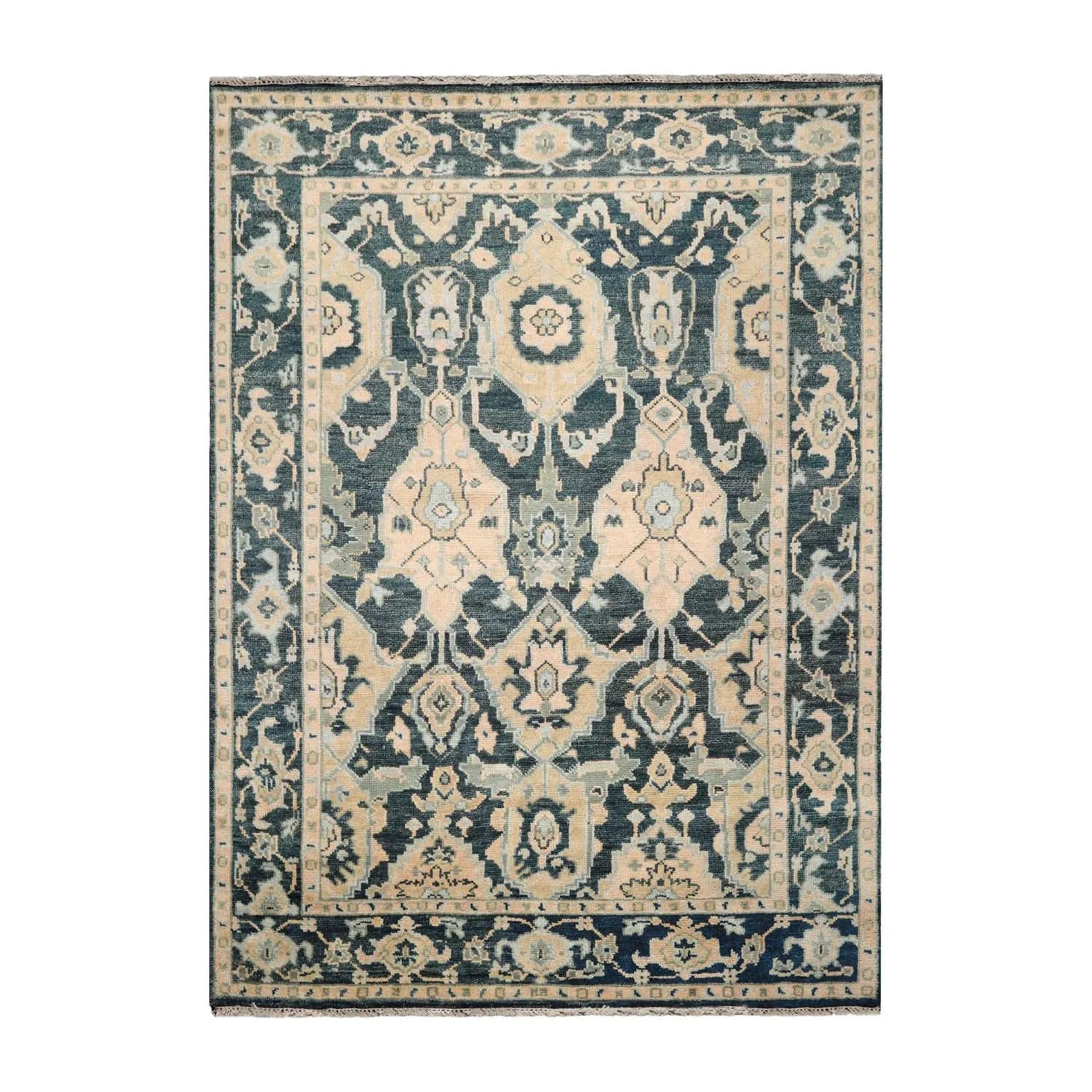 8x10 Teal, Pale Peach LoomBloom Muted Turkish Oushak Hand Knotted Wool Oriental Area Rug