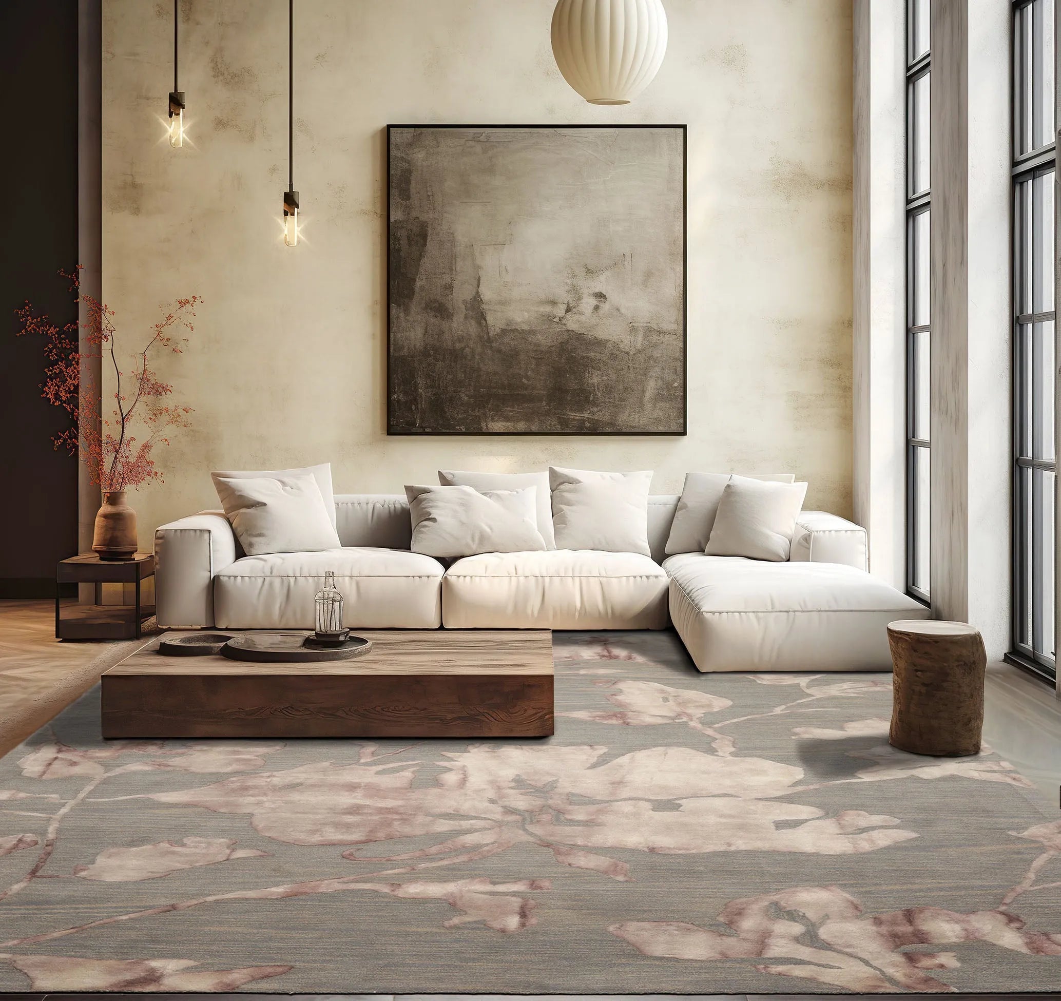 LoomBloom Multi Sizes Gray Contemporary Botanical Hand Tufted Floral Wool Oriental Area Rug