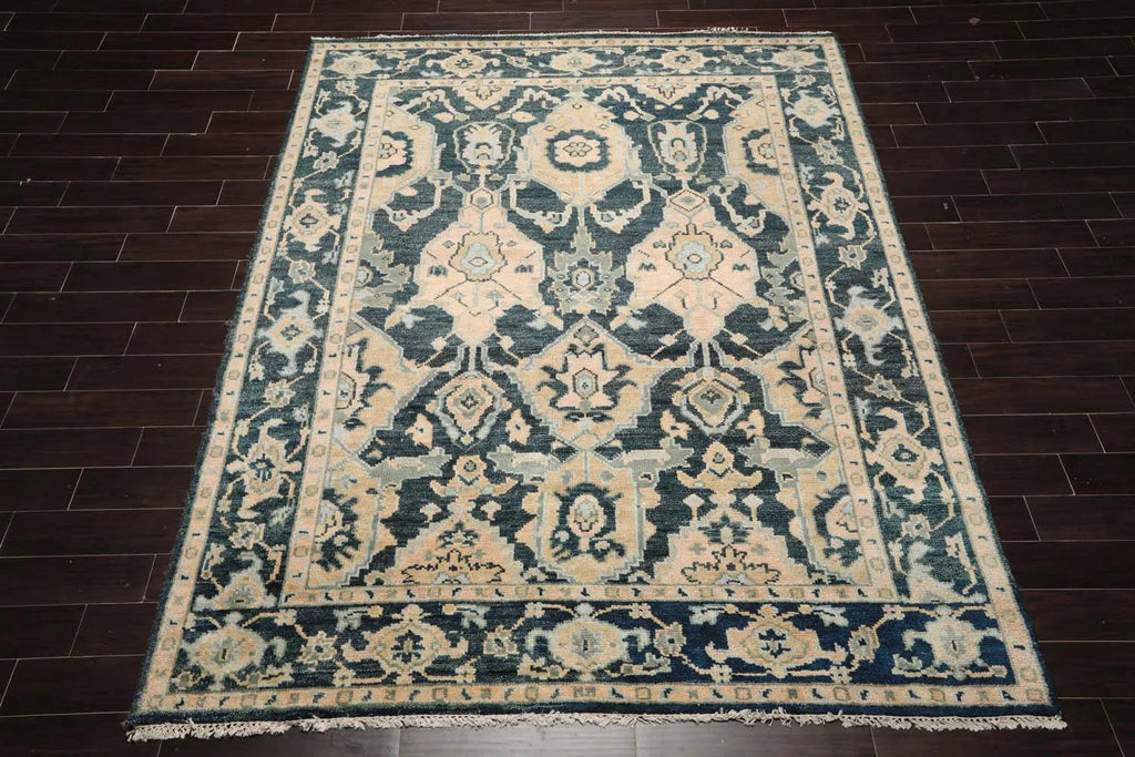 8x10 Teal, Pale Peach LoomBloom Muted Turkish Oushak Hand Knotted Wool Oriental Area Rug