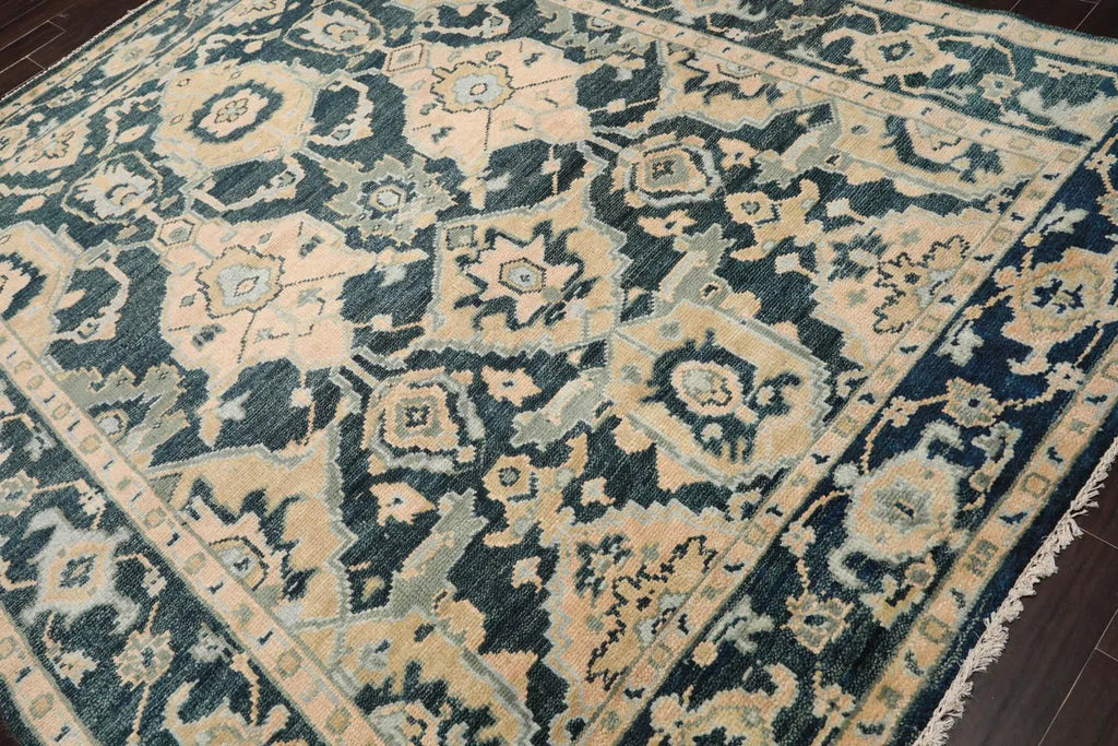 8x10 Teal, Pale Peach LoomBloom Muted Turkish Oushak Hand Knotted Wool Oriental Area Rug