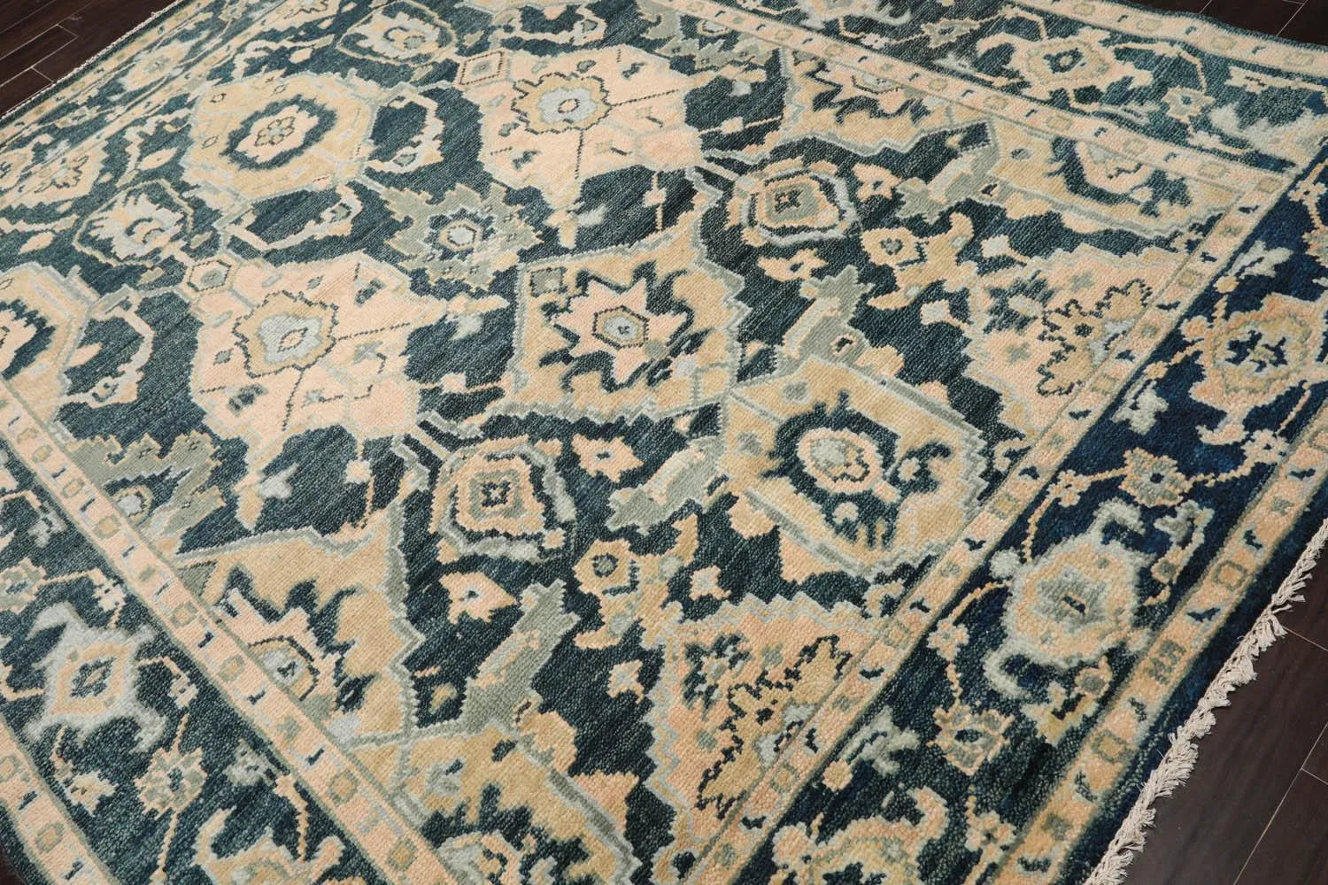 8x10 Teal, Pale Peach LoomBloom Muted Turkish Oushak Hand Knotted Wool Oriental Area Rug