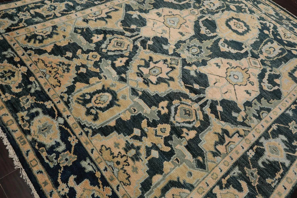 8x10 Teal, Pale Peach LoomBloom Muted Turkish Oushak Hand Knotted Wool Oriental Area Rug