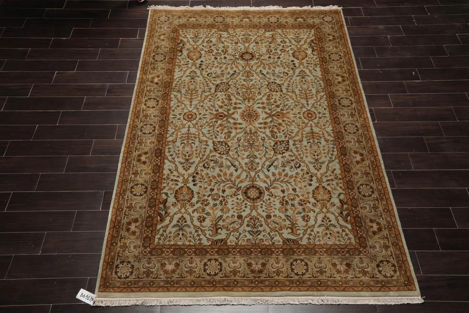 6' x 9' 1'' Hand Knotted 100% Wool Agra Traditional 250 KPSI Oriental Area Rug Aqua, Champagne Color