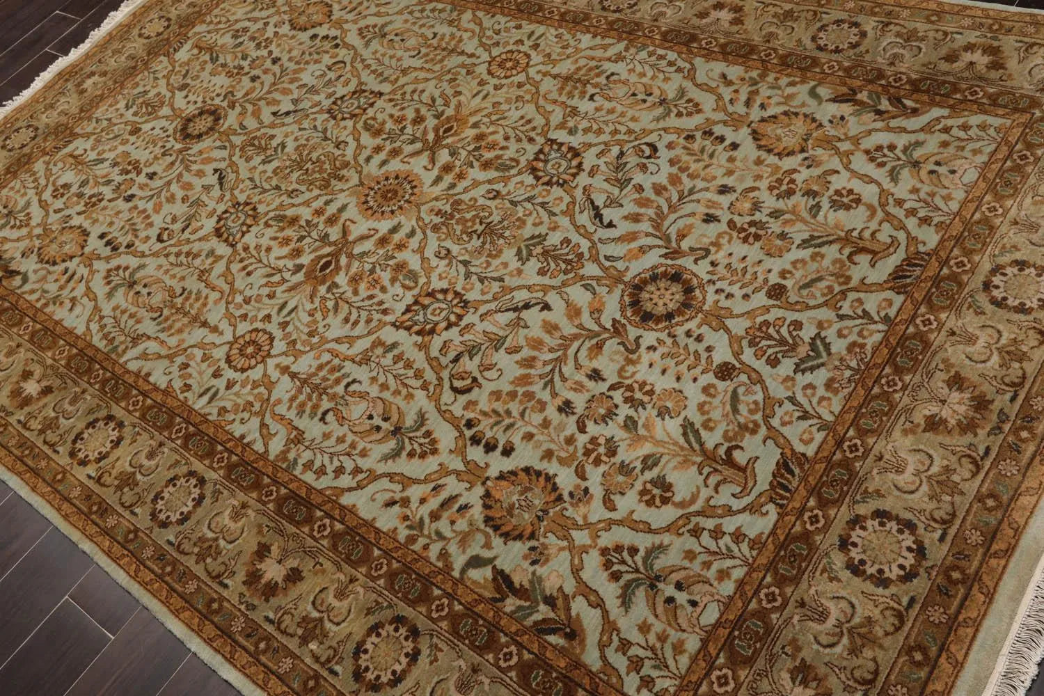 6' x 9' 1'' Hand Knotted 100% Wool Agra Traditional 250 KPSI Oriental Area Rug Aqua, Champagne Color
