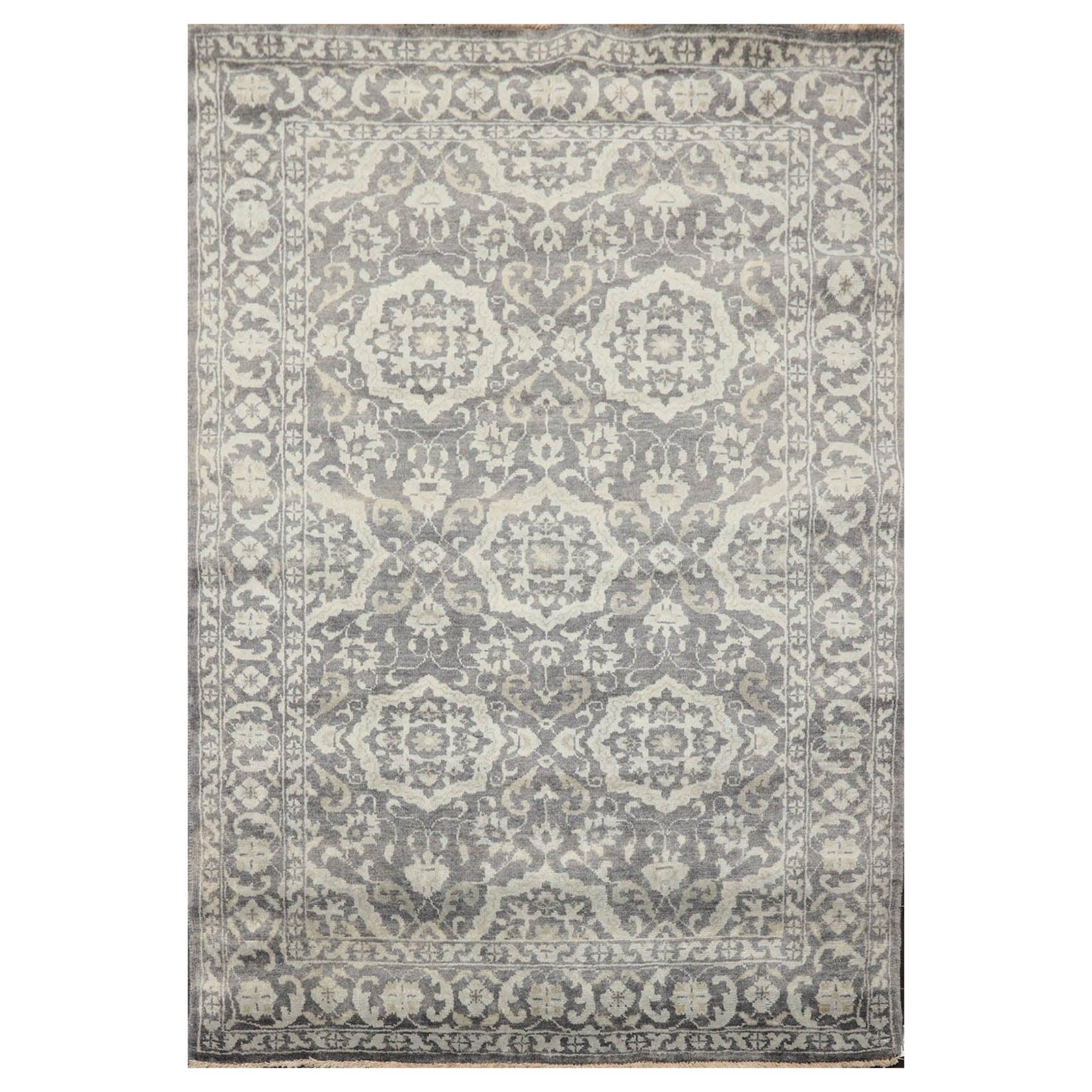 4'x5'10" Hand Knotted 100% Wool Transitional Oriental Area Rug Tone on Tone Gray
