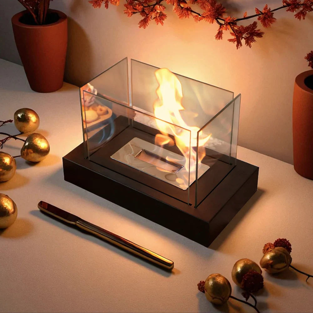 360° View Rectangular Tabletop Fire Bowl With Four-Sided Glass