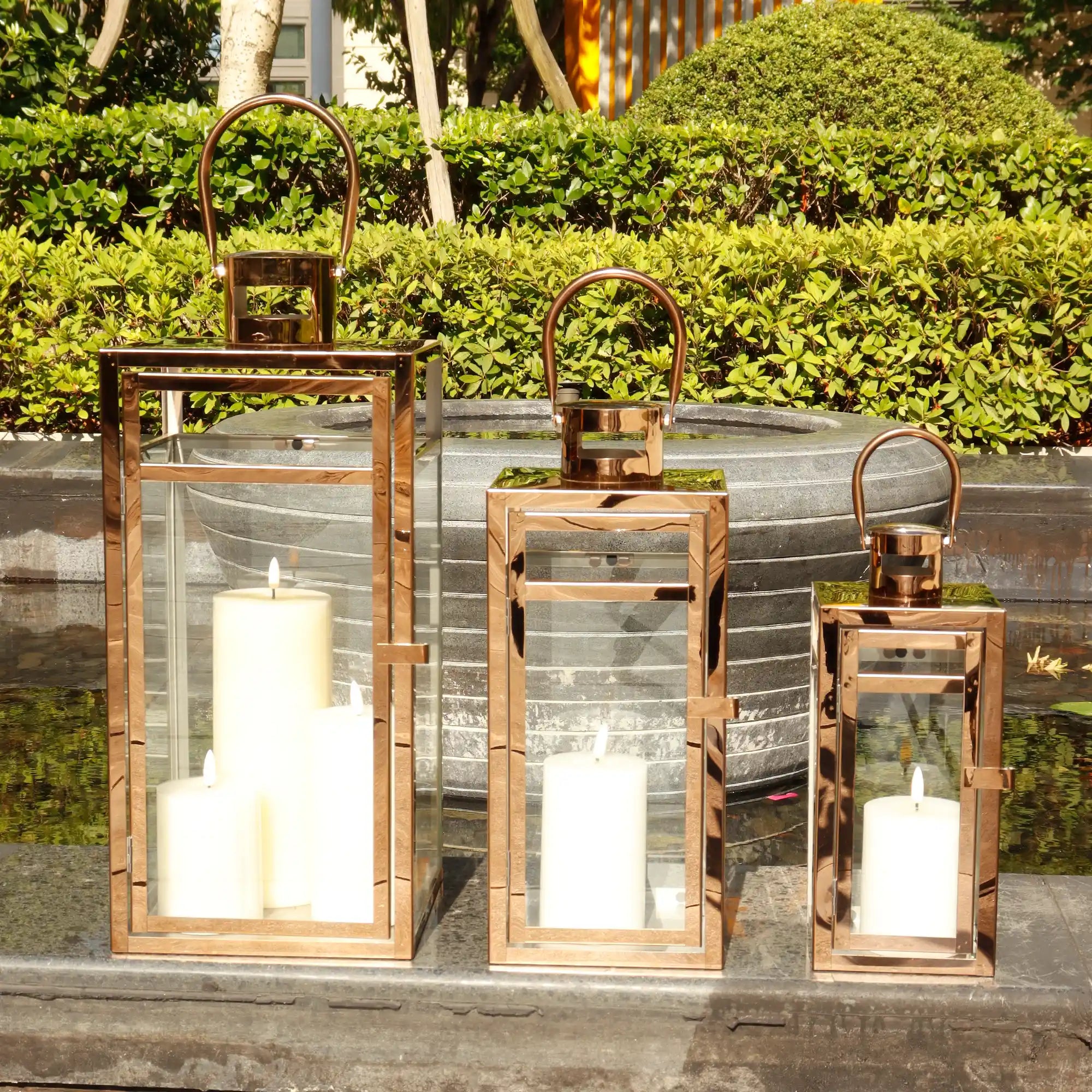 Set of 3 Stainless Steel Lantern  (12/15/19'') -Rose Gold